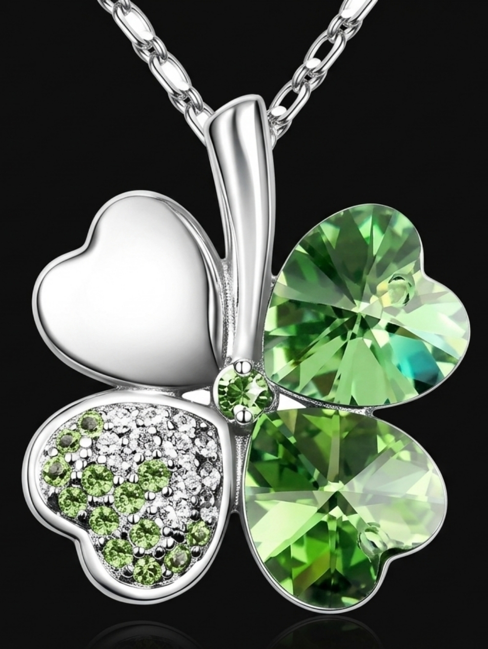 Emerald Heart Clover Pendant Necklace - Silver-Tone Women’s Jewelry